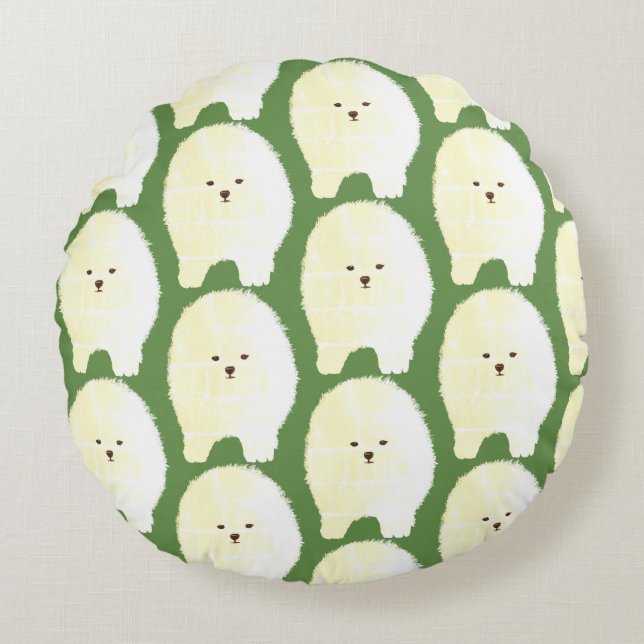 Arte De Cachorro Bonita E Fluffy, Almofada Redonda (Frente)