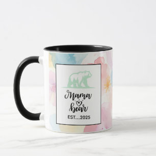 Arte de Caneca da Mamãe Urso em Aquarela Floral