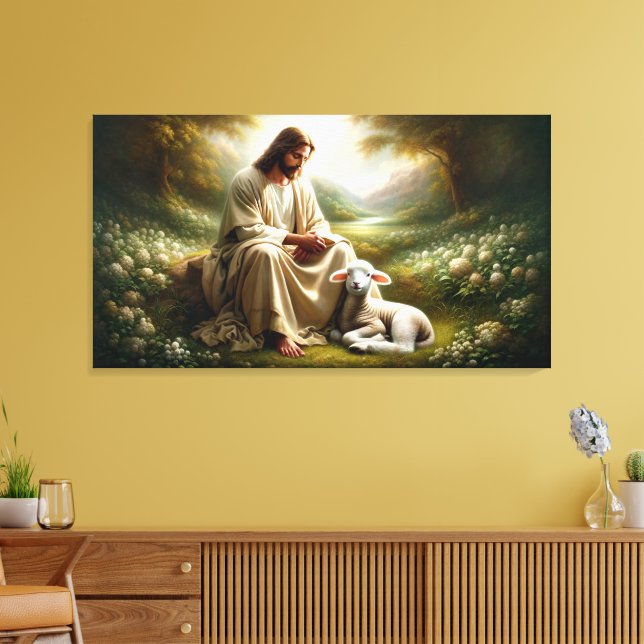 Arte de Canvas de Jesus e Lamb (Insitu(Sala de estar))