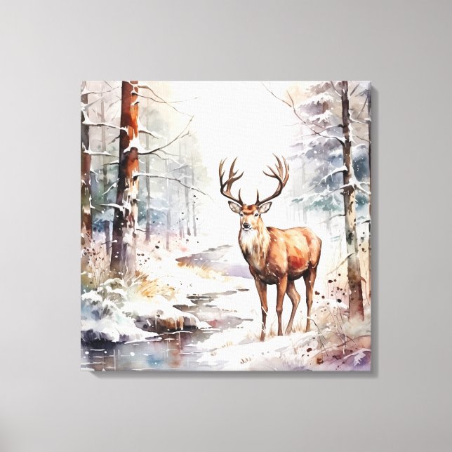 Arte de Canvas de Veado da Aquarela de inverno (Frente)