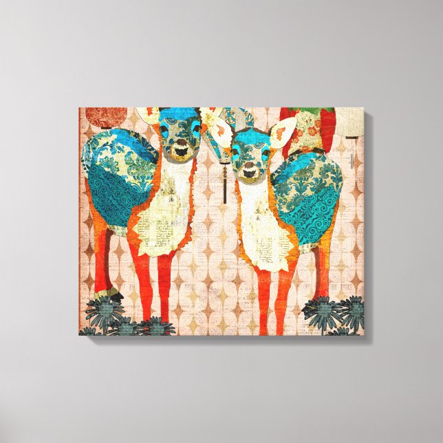 Arte de Canvas do Azure Deer & Rosa Owl Fiesta (Frente)