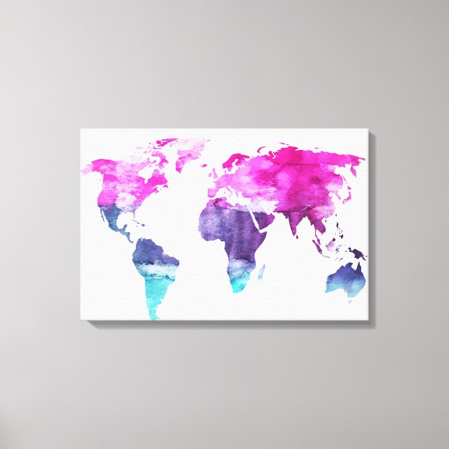 Arte de Canvas do World Map de Aquarelas Vibrantes (Frente)