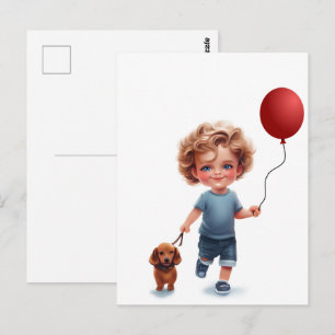 Arte de Cartão Postal de Menino e Dachshund