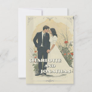 Arte de Casal de Noivado Vintage Romântico