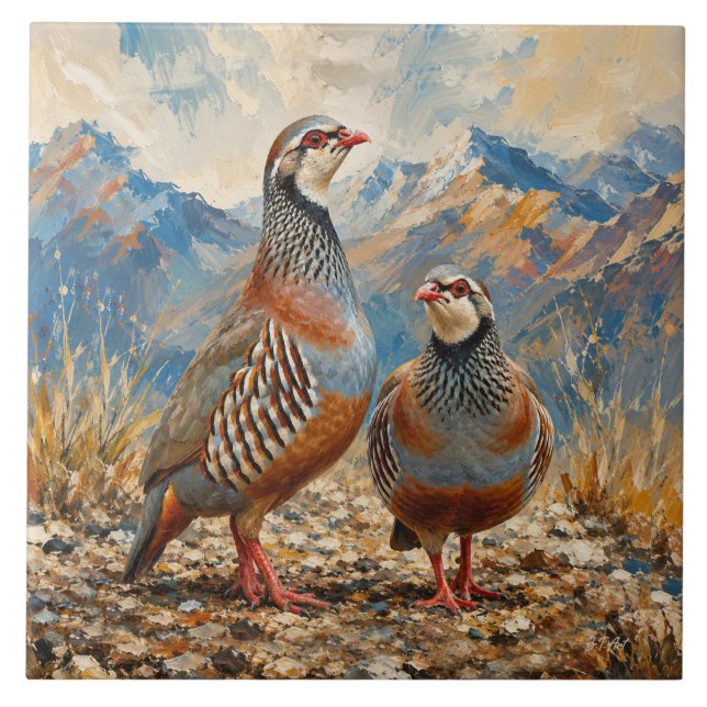 Arte de casal de perdiz Chukar (Frente)
