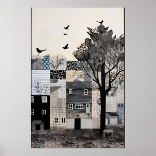 Arte de Cidade Monocromática Impressão Surreal Vin