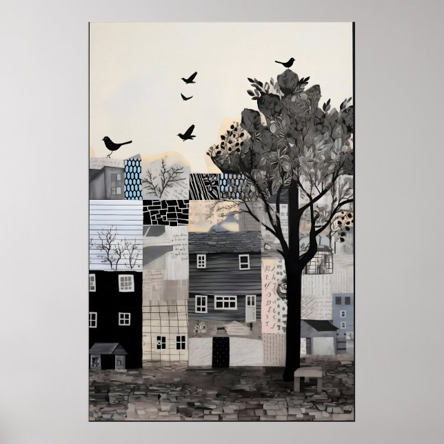 Arte de Cidade Monocromática Impressão Surreal Vin (Frente)