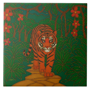 Arte de Cloisonne Tigre no Caminho da Selva
