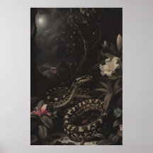 Arte de Cobra Botânica Escura Impressão Floral Rép
