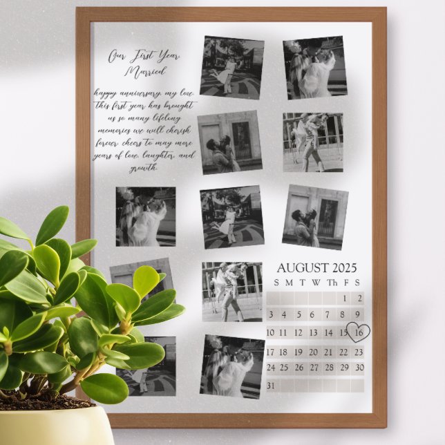 Arte de Colagem de Foto de Aniversário de Casal Pe (Celebrate a year of love with this personalized photo art print!)
