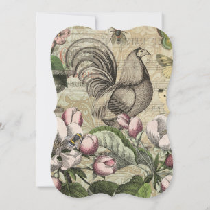 Arte de Colagem de Jardim com Galo Vintage: País F