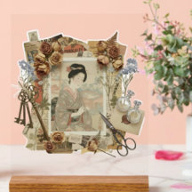 Arte de Colagem Ukiyoe Elegante – Beleza Vintage J