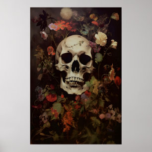 Arte de Crânio Floral Gótico Impressão Vitoriana E