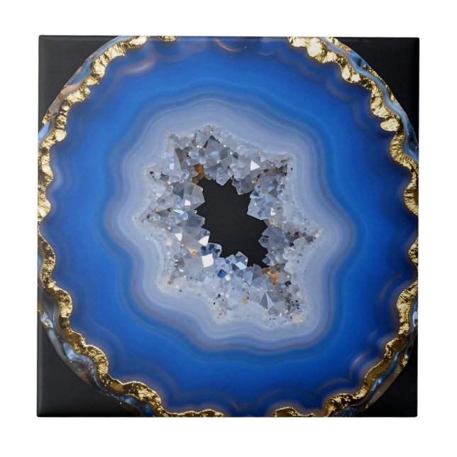 Arte de Cristal com Borda Dourada de Ágata Azul (Frente)