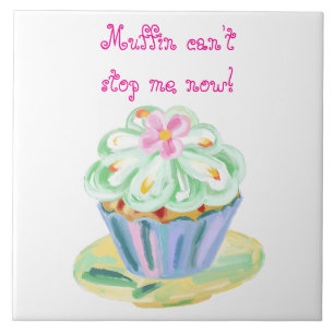 Arte de Cupcake Rosa e Verde Divertido