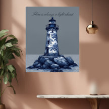 Arte de decoração marítima costeira de farol azul 