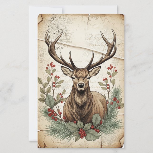 Arte de Decoupage de Veado de Natal Vintage (Frente)