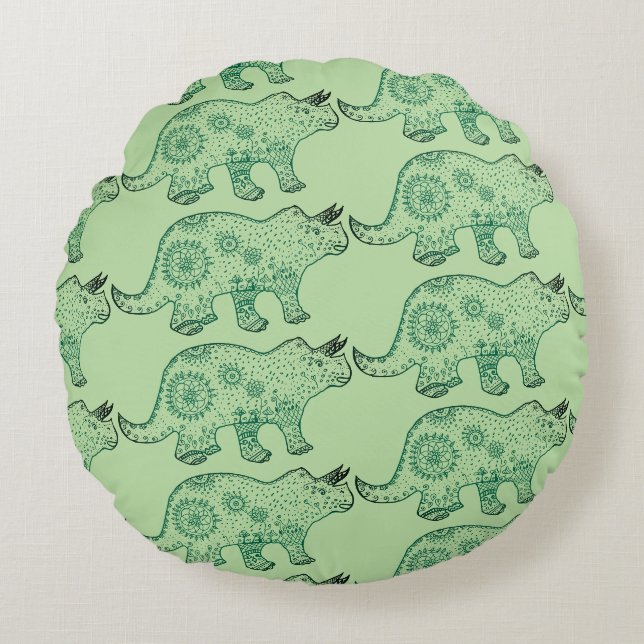 Arte de dinossauro Mandala Almofada redonda (Frente)
