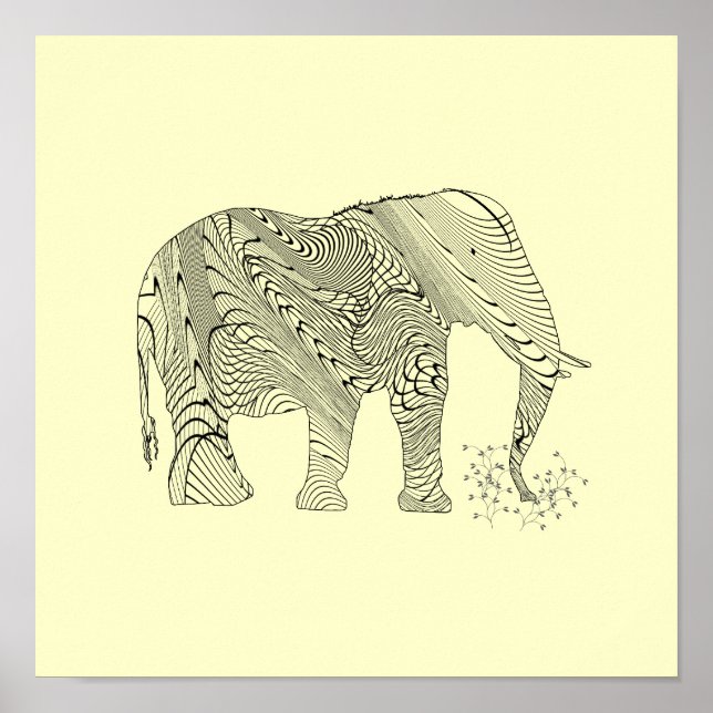 Arte de Elefante em Padrão Impressa em Poster (Frente)
