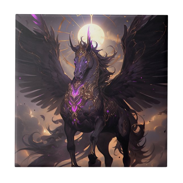 Arte de Fantasia em Unicórnio Roxo Negro (Frente)