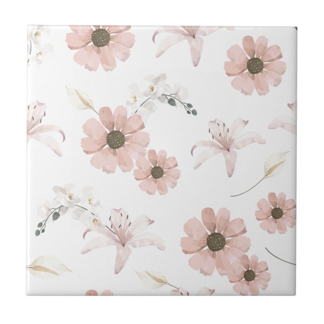 Arte de Flores Rosa Bege em Aquarela (Frente)
