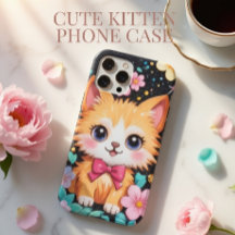 Arte de Gatinho Fofo com Laço Rosa e Brilho Preto