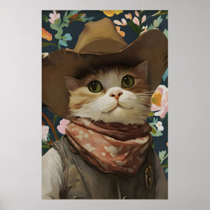 Arte de Gato Caubói Caprichoso Impressão Parede Te