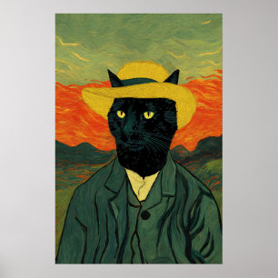 Arte de Gato de Van Gogh Impressão Engraçada Retra