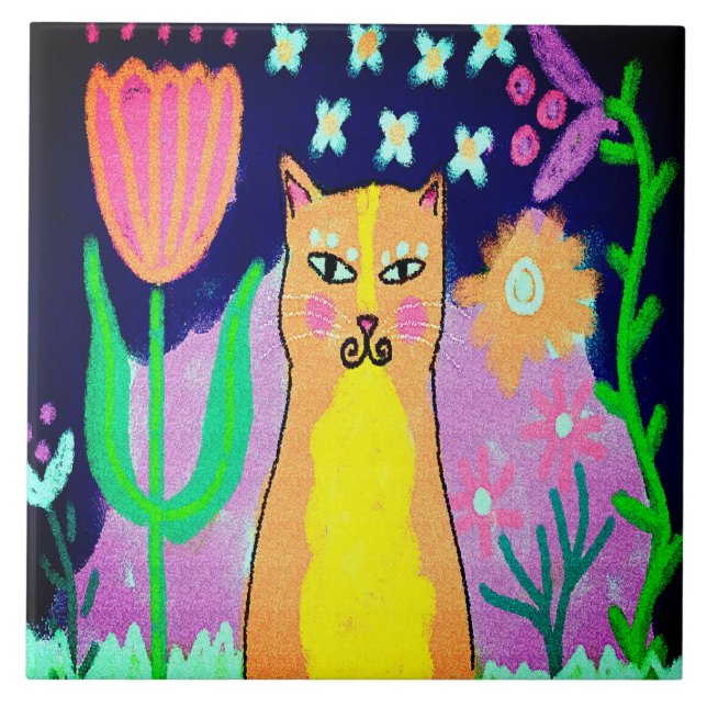 Arte de Gato Digital Funky Abstrato (Frente)