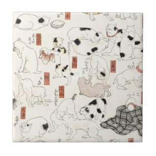 Arte de Gato Japonês Antigo Impressão em Xilogravu