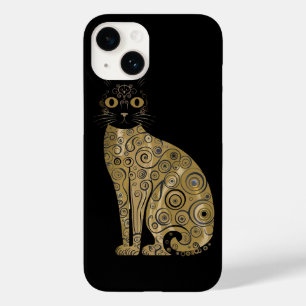 Arte de Gato Preto Decorativo Dourado no Estilo Gu