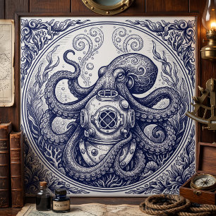 Arte de Gravação de Capacete de Diver Octopus Vint