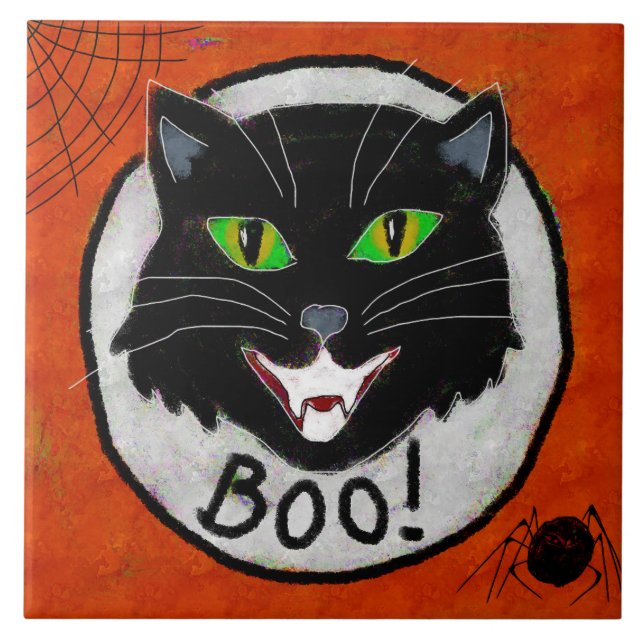 Arte de Halloween de Abstrato de Gato Negro (Frente)