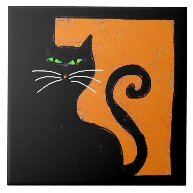 Arte de Halloween de Abstrato de Gato Negro Funky (Frente)