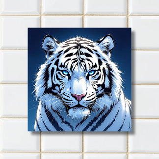 Arte de IA do Tigre Branco de Olhos Azuis