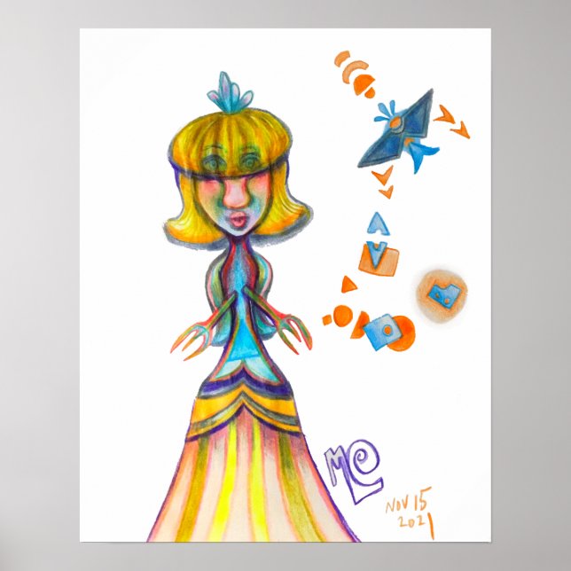 Arte de Impressão de Desenho Abstrato Senhora Peix (Frente)