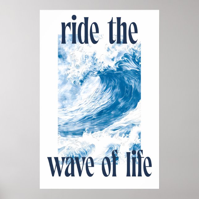 Arte de Impressão de Onda do Oceano Índigo Estilo  (Frente)