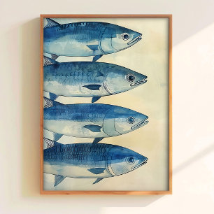 Arte de impressão de peixes azuis Sardinhas Impres