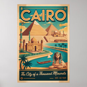 Arte de Impressão de Poster de Viagem Retro Cairo