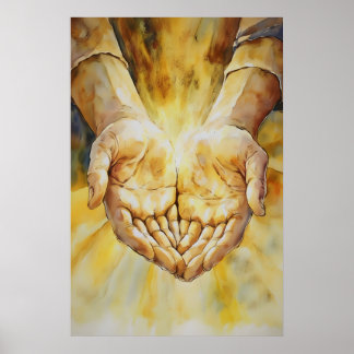 Arte de Impressão em Aquarela das Mãos de Jesus Cr