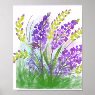 Arte de Impressão em Aquarela de Flores de Lavanda