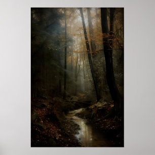 Arte de Impressão Floresta de Outono Escuro Parede