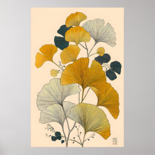 Arte de Impressão Japonês Vintage Ginkgo Minimalis