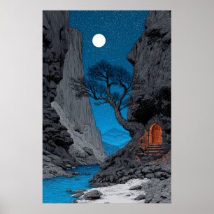 Arte de impressão paisagem da lua azul do Canyon d