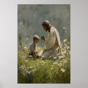 Arte de Jesus e Menino Rezando Impressão Arte Berç
