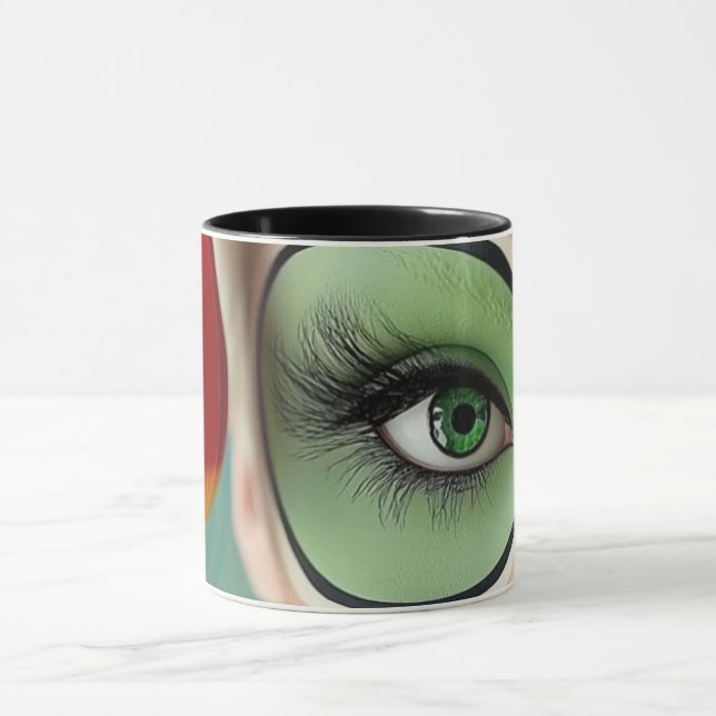 Arte de Linha Abstrata Moderna Caneca Preta | Co M (Centro)