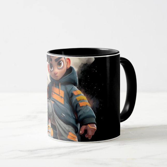 Arte de Linha Abstrata Moderna Caneca Preta | Co M (Frente Esquerda)