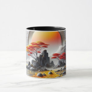 Arte de Linha Abstrata Moderna Caneca Preta Co M