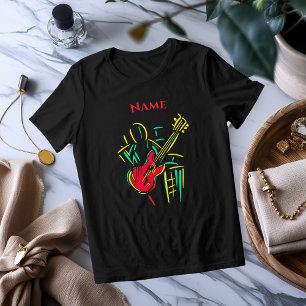 Arte de Linha de Guitarra Neon   Camiseta Musical 