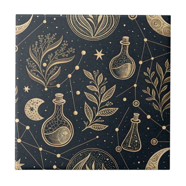 Arte de Linha Dourada Celestial - Fases da Lua e P (Frente)